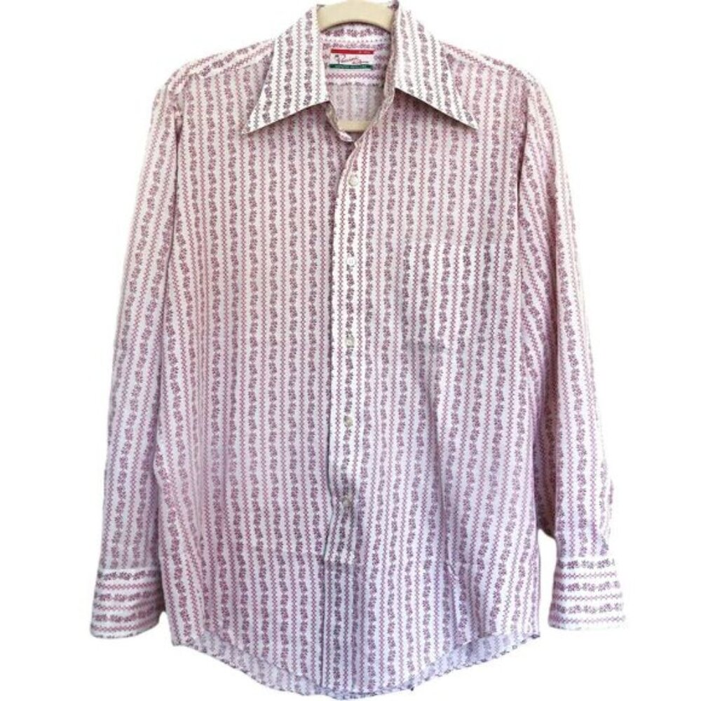 Vintage Dress Shirt Neck 15.5 Size M Red Pattern Italian Puccini di Roma